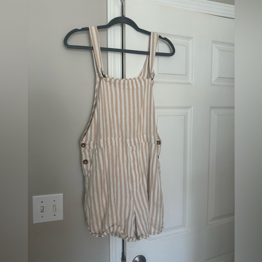 Hollister tan and white striped romper